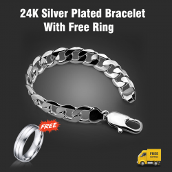 Sana 24K Silver Plated Long Bracelet, With Free Ring, SN124